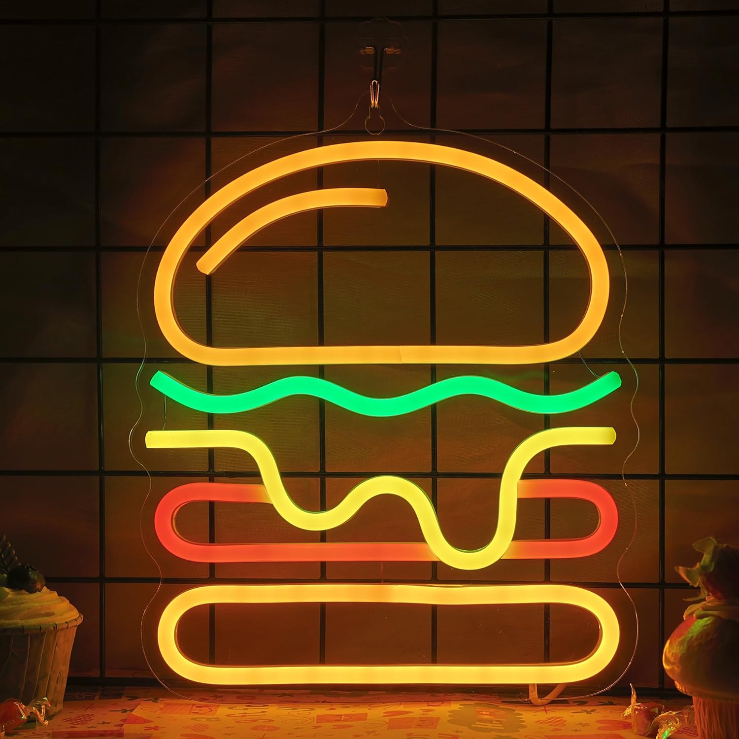 Photography Lighting For Food - Katmanlı Peynirli LED Işıklı Burger Neon